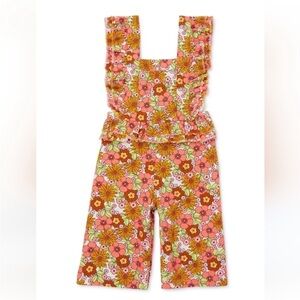 Wonder Nation Orange Flower Power Ruffle Overall Jumpsuit Cotton 2T